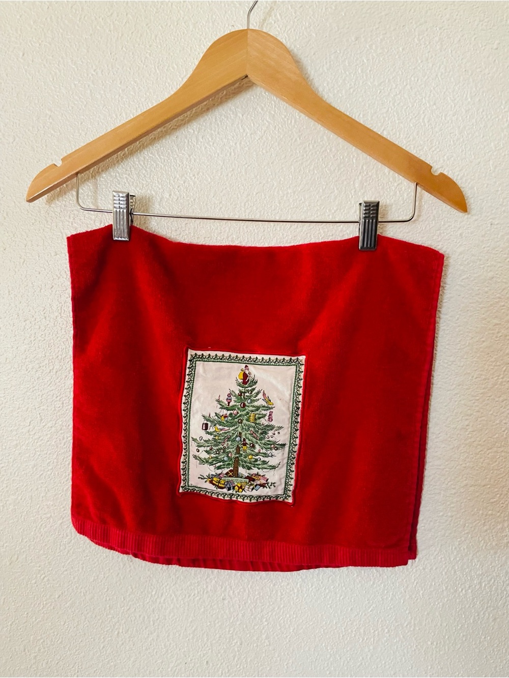 Spode Red Hand Towel Christmas Tree Patch 100% Cotton